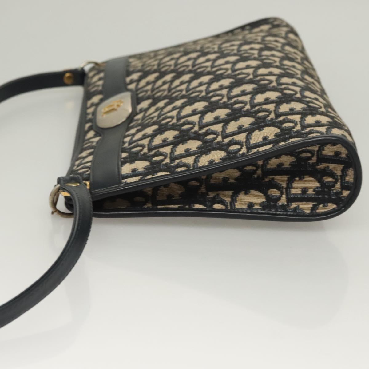 Christian Dior Trotter Canvas Shoulder Bag Navy Gold Auth ep9528