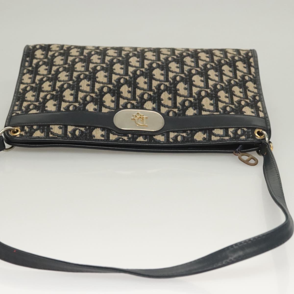 Christian Dior Trotter Canvas Shoulder Bag Navy Gold Auth ep9528