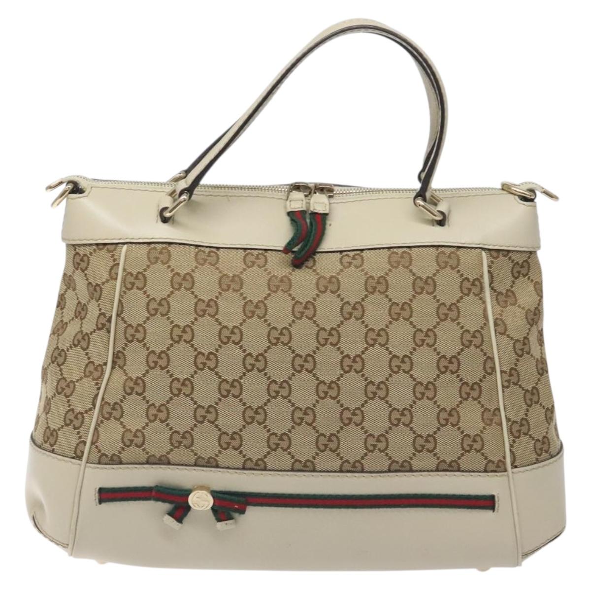 GUCCI GG Supreme Web Sherry Line Hand Bag Beige Gold 269894 Auth ep9530