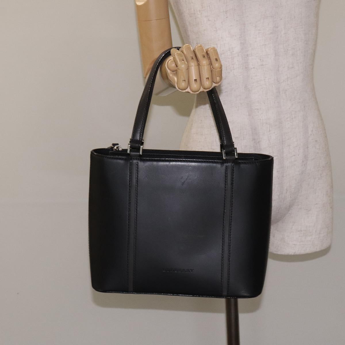 BURBERRY Hand Bag Leather Black Silver Auth ep9535