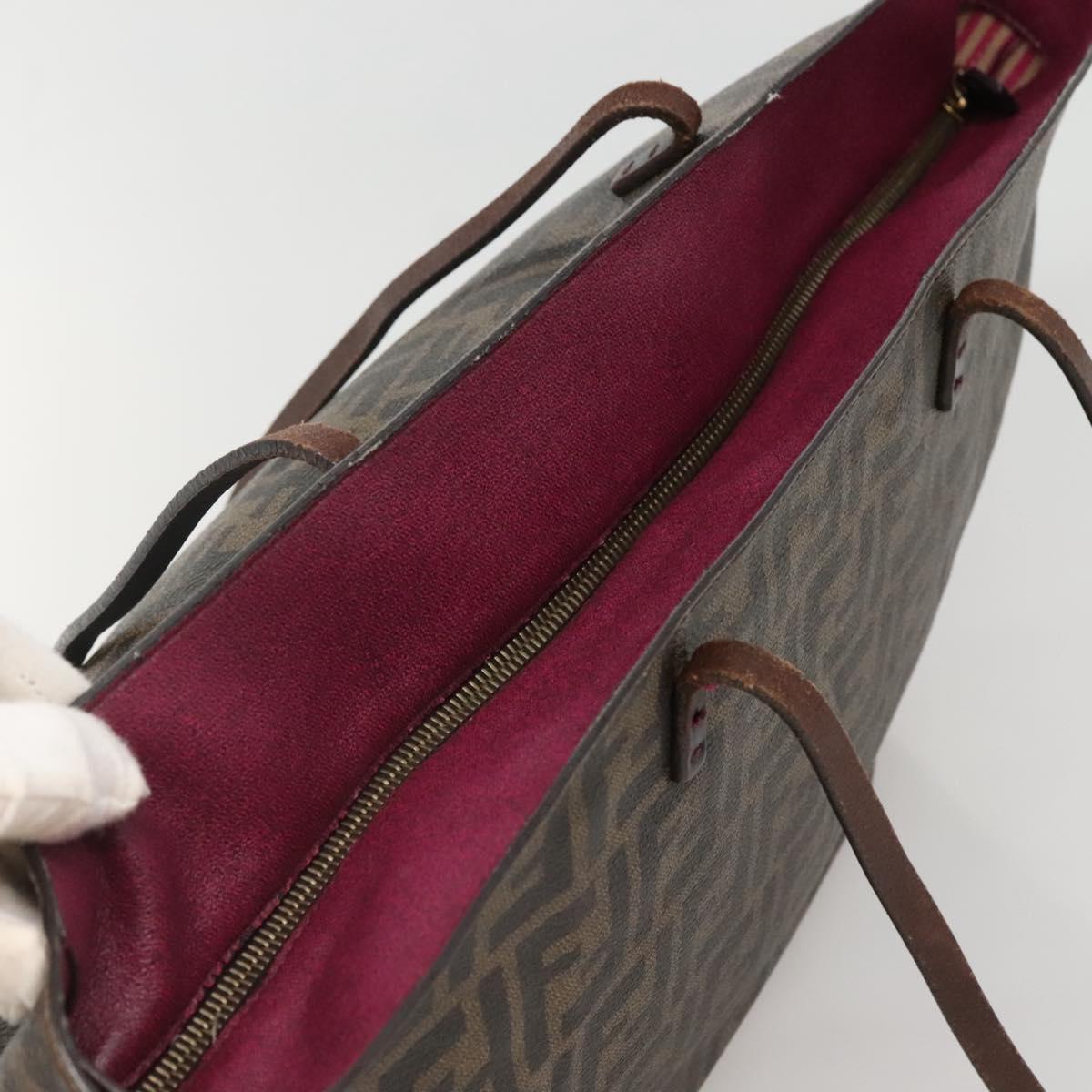FENDI Zucca Canvas Tote Bag Brown Black Auth ep9552