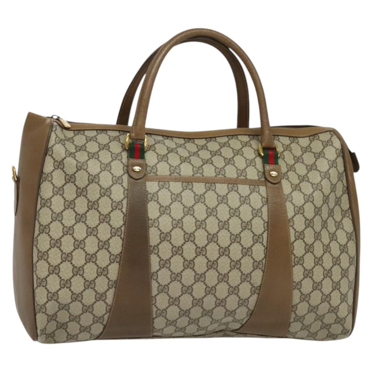 GUCCI GG Supreme Web Sherry Line Boston Bag PVC Beige Red Green Auth ep9571