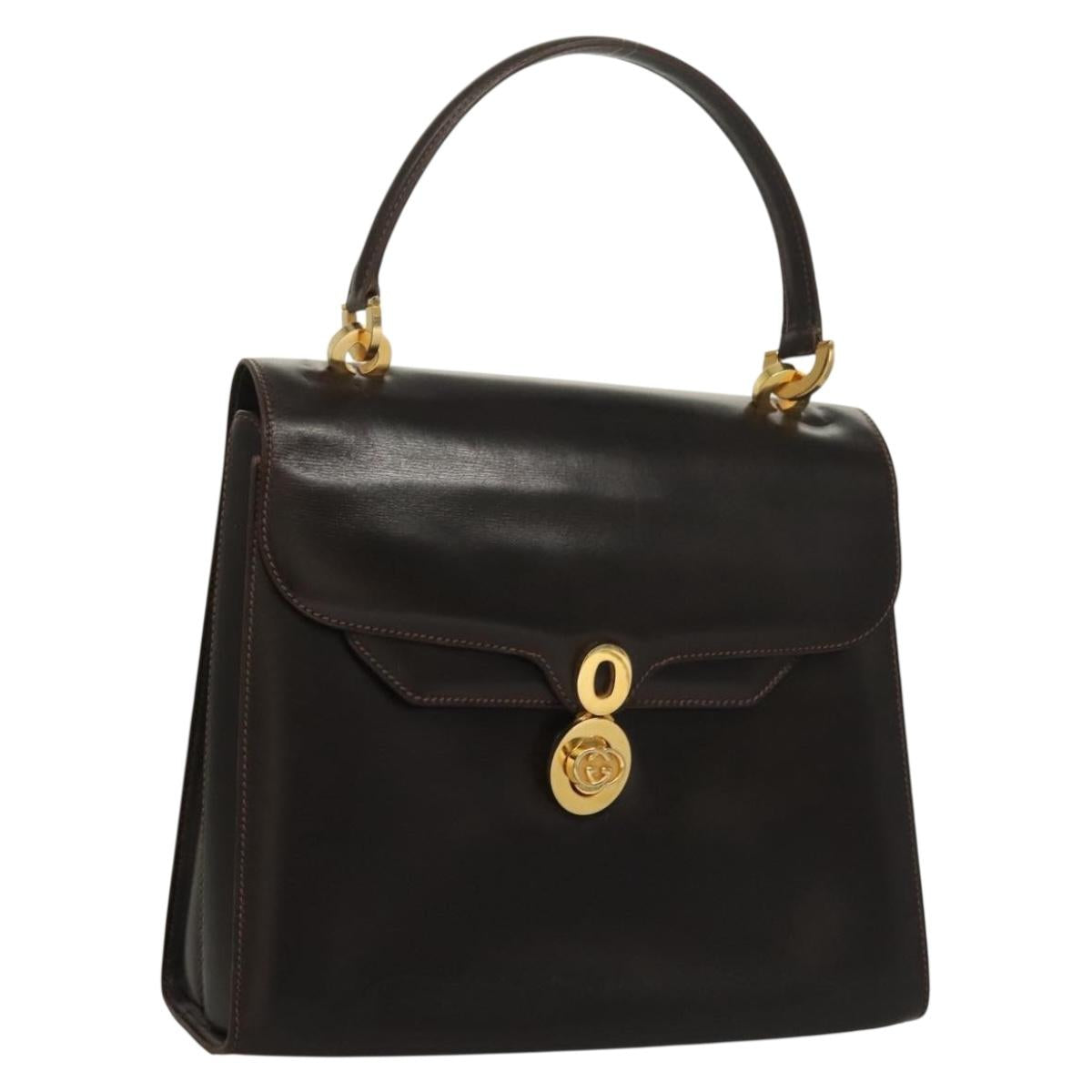 GUCCI Hand Bag Leather Black Gold Auth ep9581