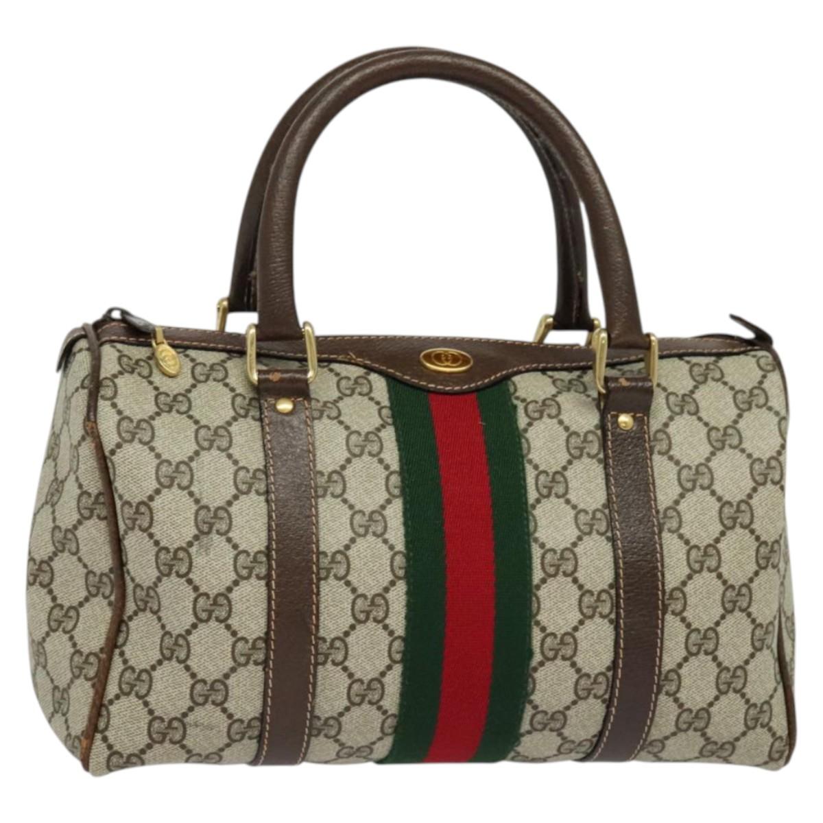 GUCCI GG Supreme Web Sherry Line Boston Bag PVC Beige Red Green Auth ep9590