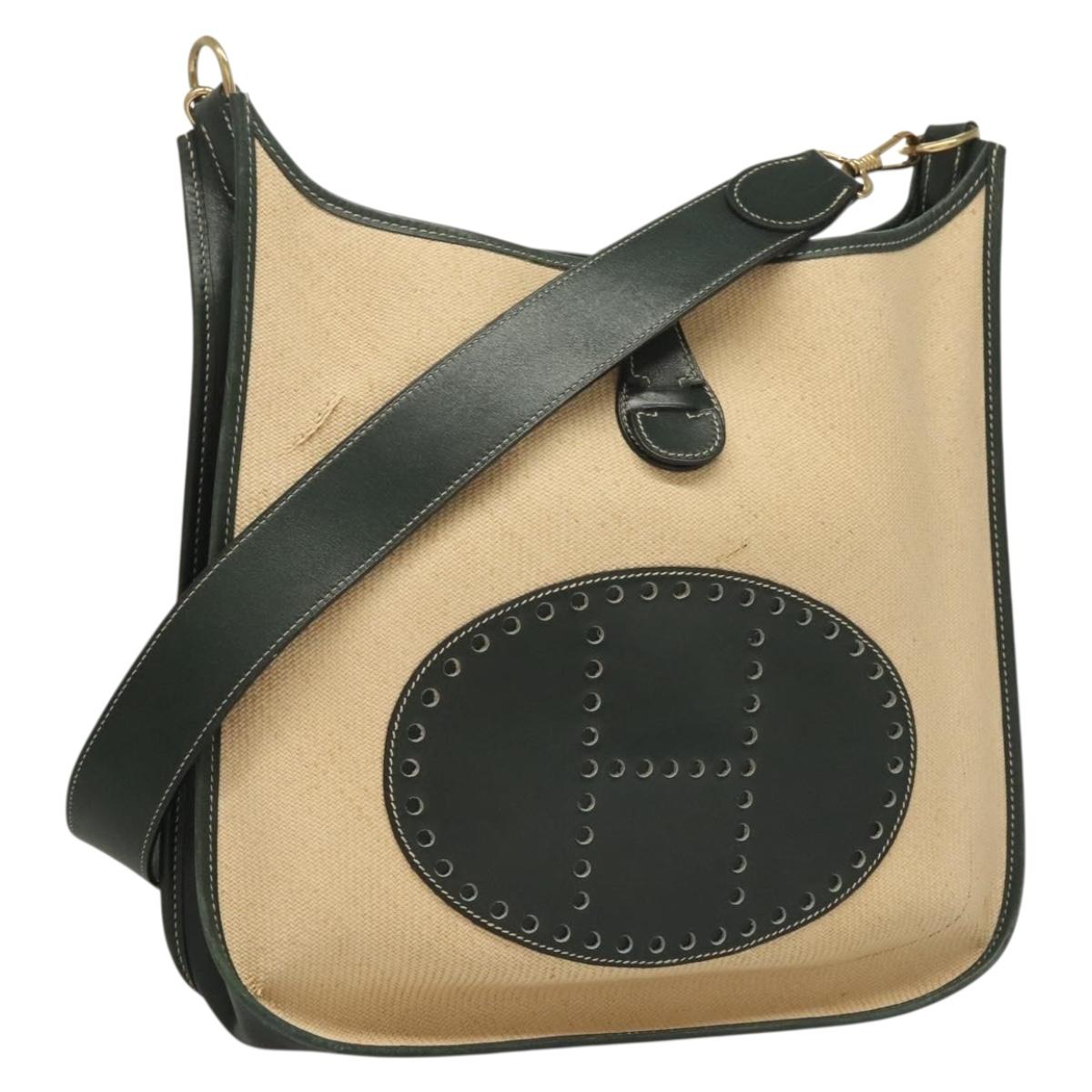 HERMES Evelyn 1 GM Shoulder Bag Straw Leather Beige Auth ep9626