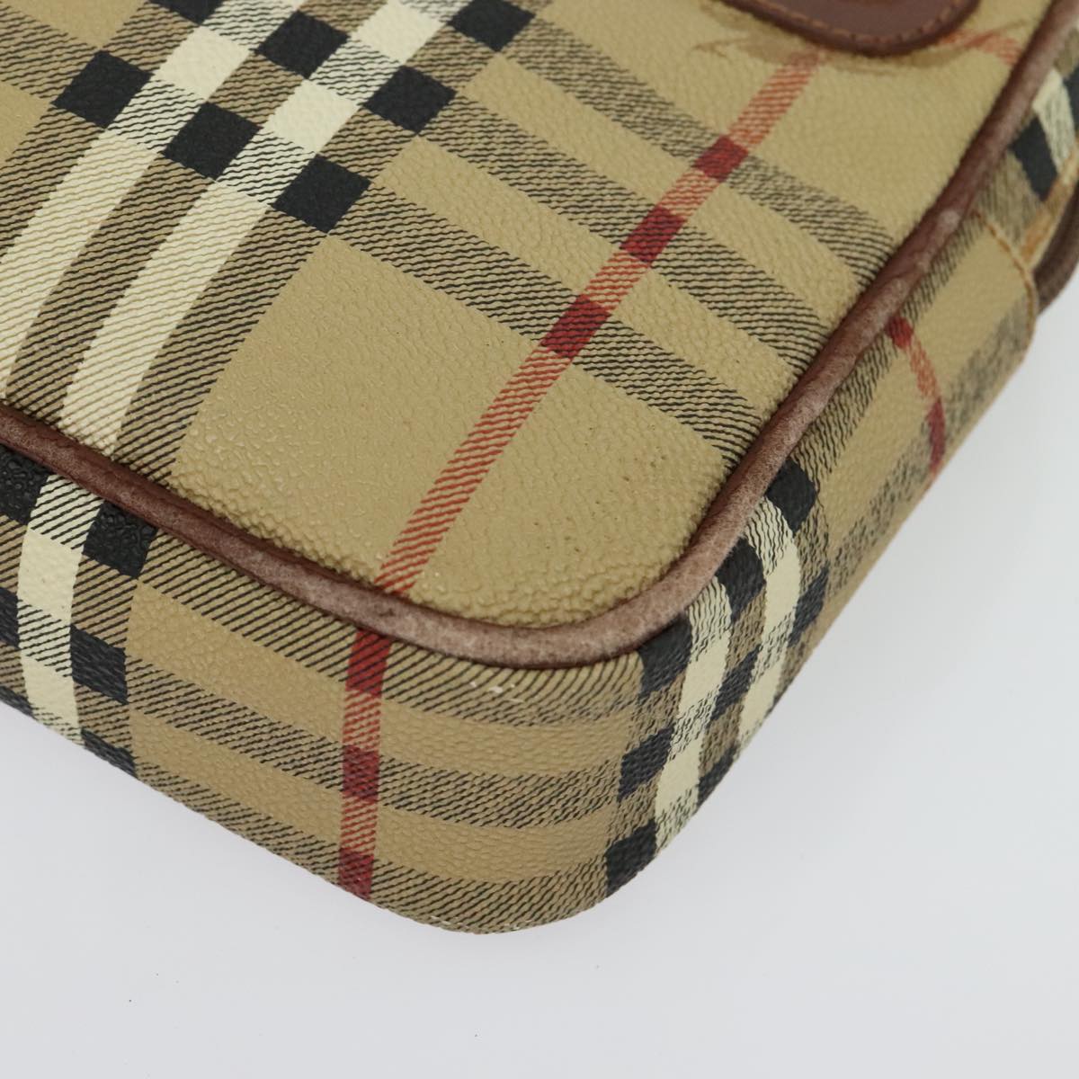 Burberrys Nova Check Clutch Bag PVC Beige Gold Auth ep9636