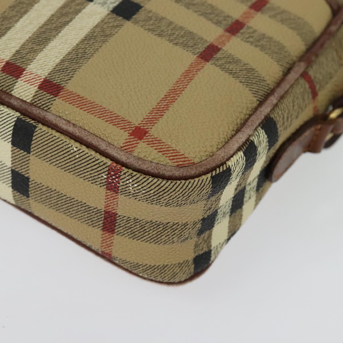 Burberrys Nova Check Clutch Bag PVC Beige Gold Auth ep9636