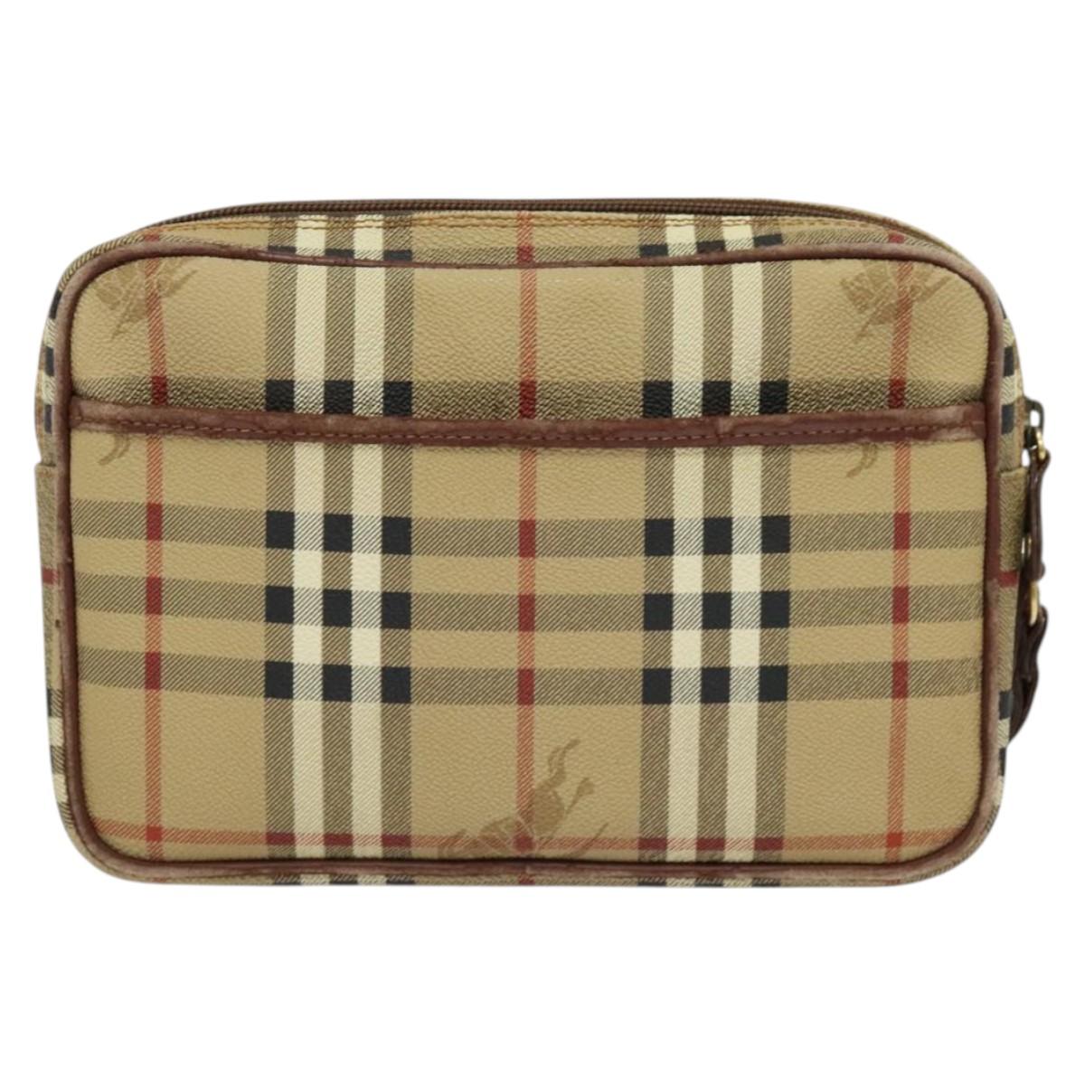 Burberrys Nova Check Clutch Bag PVC Beige Gold Auth ep9636