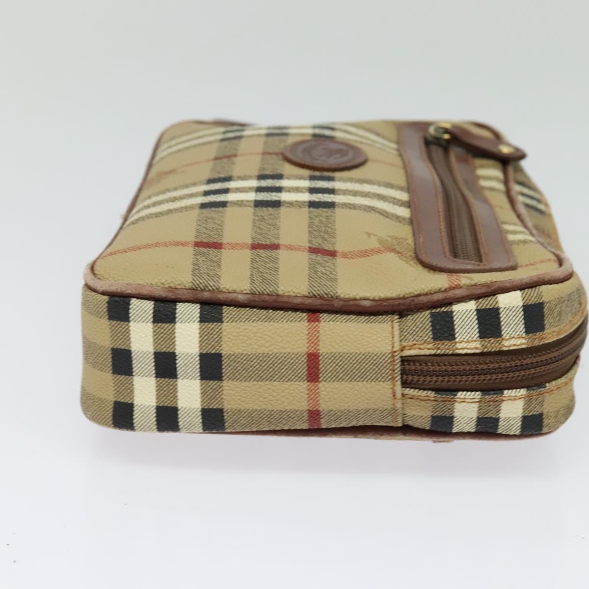 Burberrys Nova Check Clutch Bag PVC Beige Gold Auth ep9636