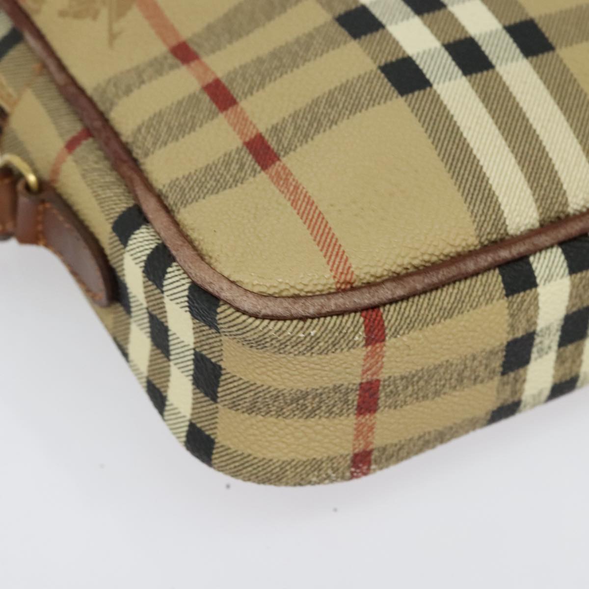 Burberrys Nova Check Clutch Bag PVC Beige Gold Auth ep9636