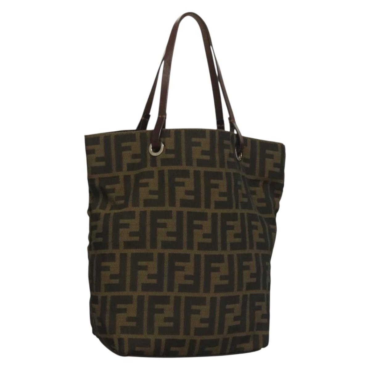 FENDI Zucca Canvas Hand Bag Black Brown Auth ep9644