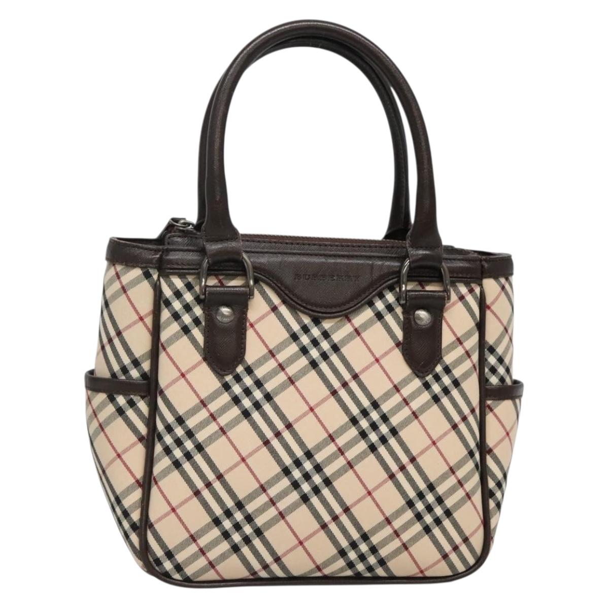 BURBERRY Nova Check Hand Bag Canvas Beige Silver Auth ep9645