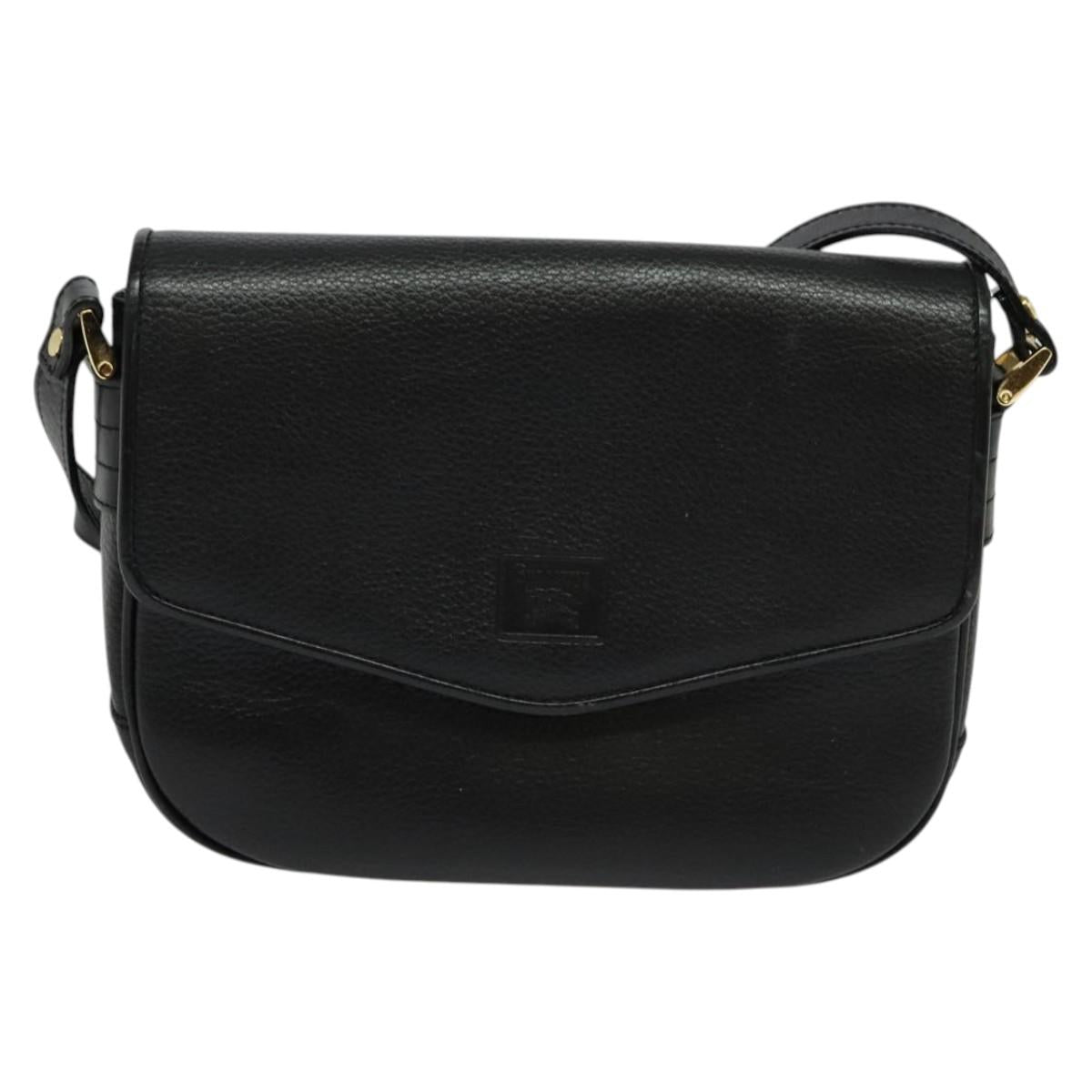 Burberrys Shoulder Bag Leather Black Gold Auth ep9691