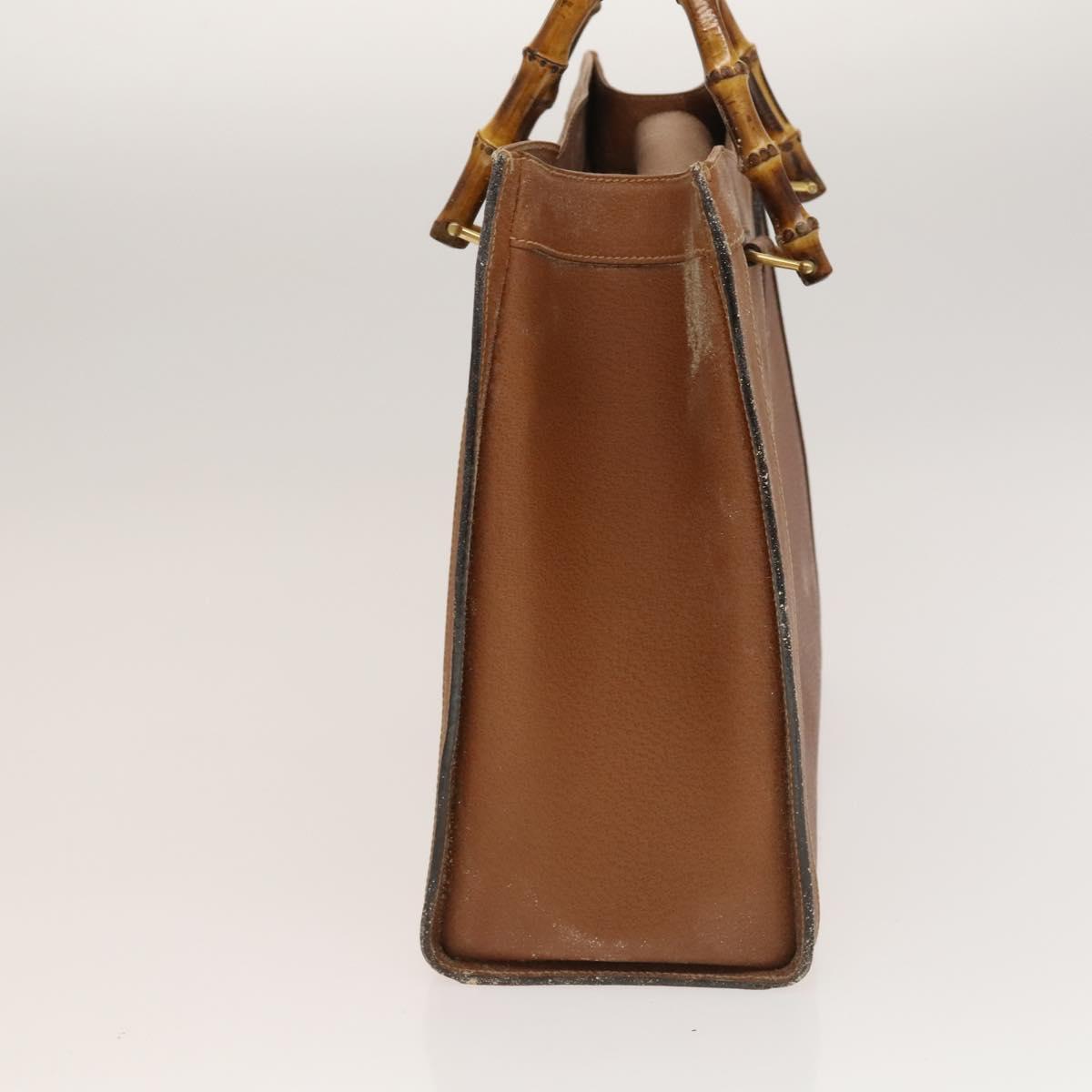 GUCCI Bamboo Hand Bag Leather Brown Gold Auth ep9697
