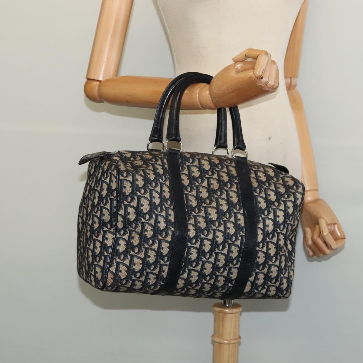 Christian Dior Trotter Canvas Boston Bag Navy Silver Auth ep9707