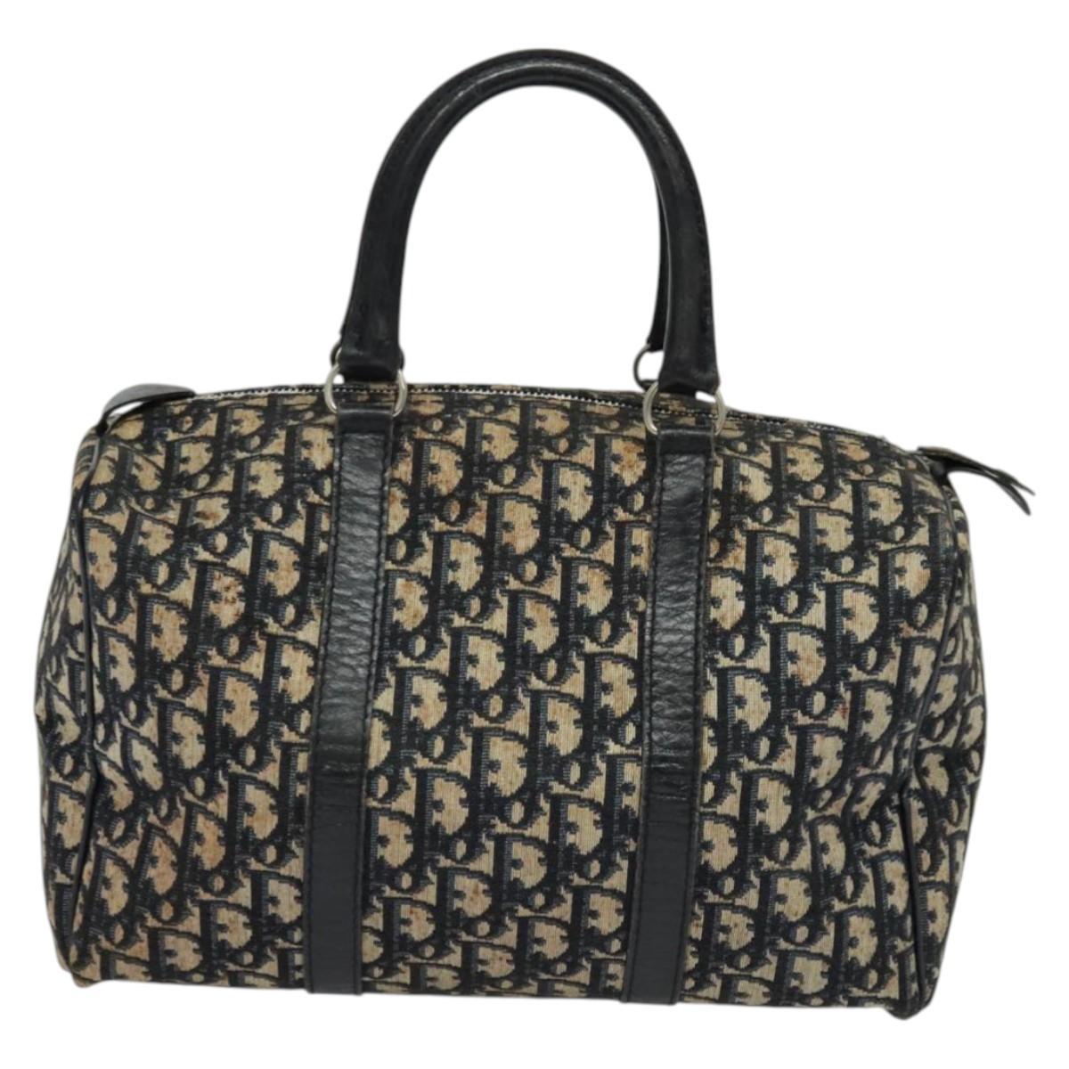 Christian Dior Trotter Canvas Boston Bag Navy Silver Auth ep9707