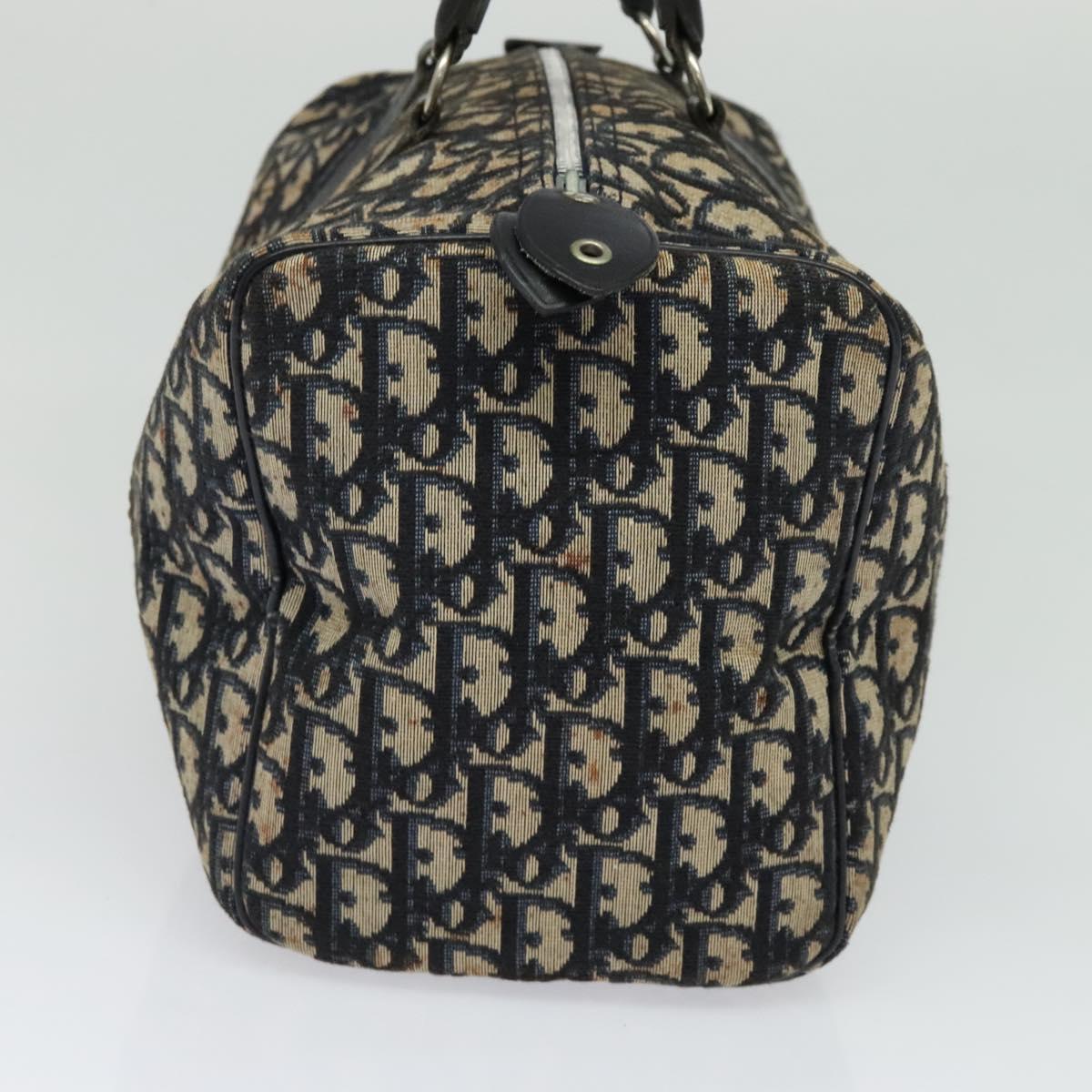 Christian Dior Trotter Canvas Boston Bag Navy Silver Auth ep9707