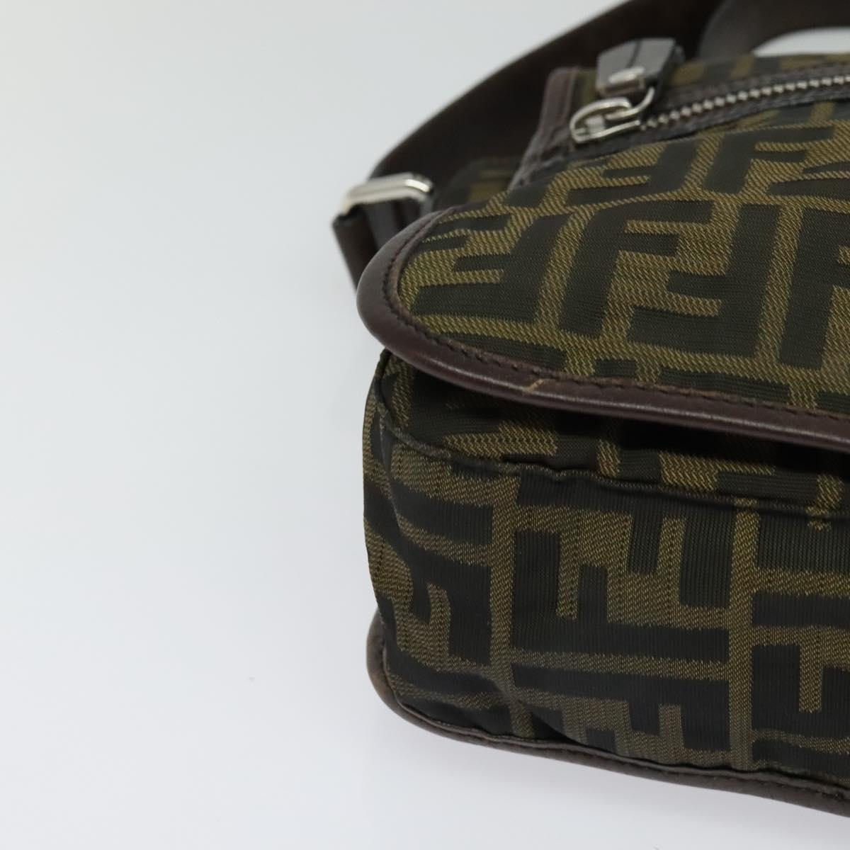FENDI Zucca Canvas Shoulder Bag Black Brown Auth ep9708