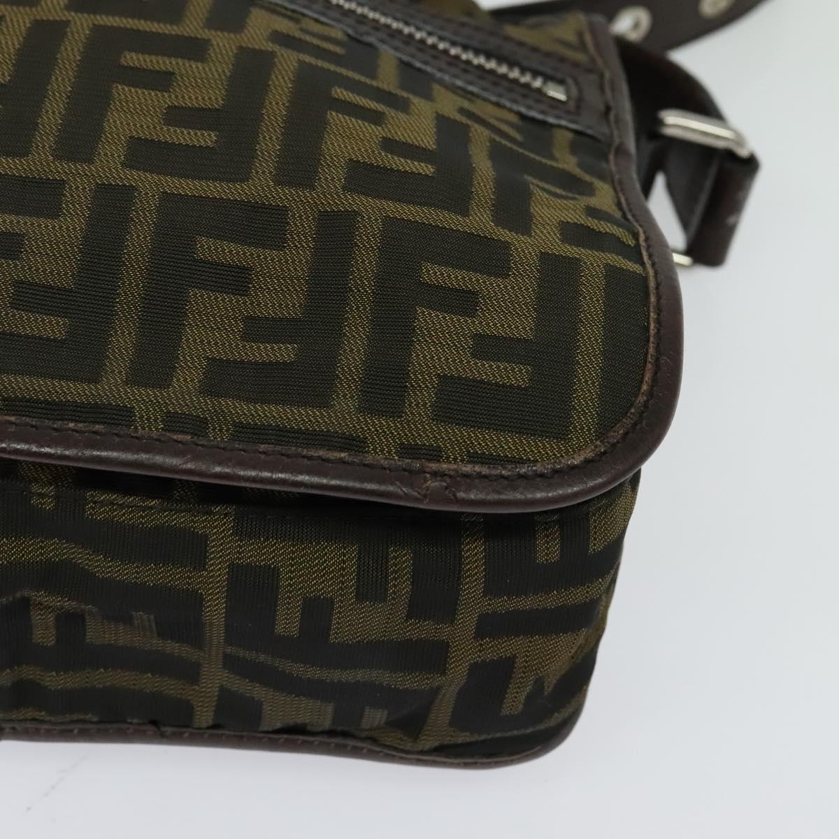 FENDI Zucca Canvas Shoulder Bag Black Brown Auth ep9708