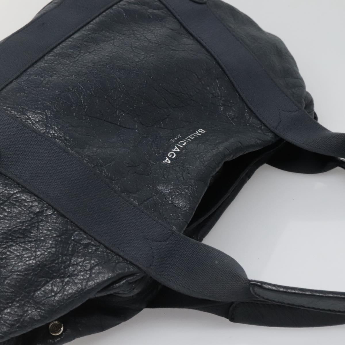 BALENCIAGA Navy Kabas Hand Bag Leather Navy Silver Auth ep9709