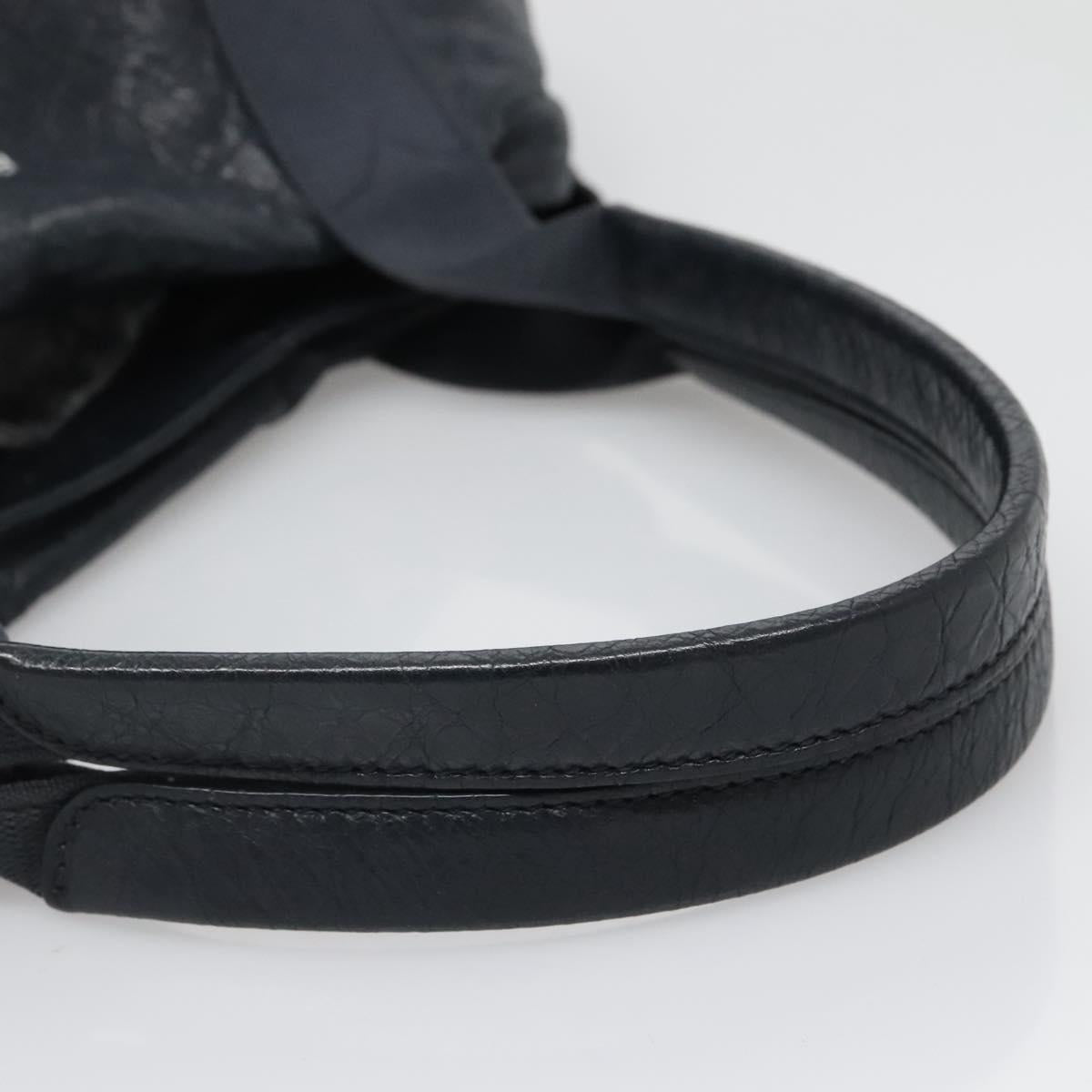 BALENCIAGA Navy Kabas Hand Bag Leather Navy Silver Auth ep9709