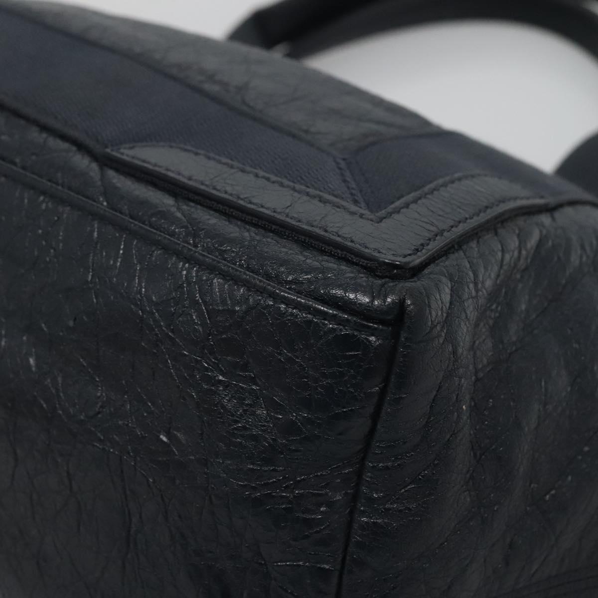 BALENCIAGA Navy Kabas Hand Bag Leather Navy Silver Auth ep9709