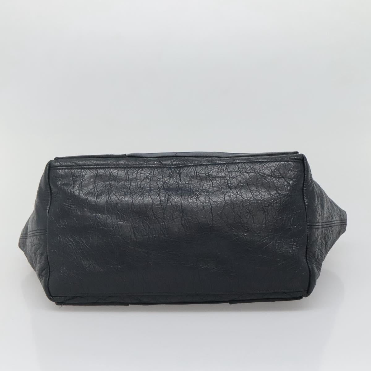 BALENCIAGA Navy Kabas Hand Bag Leather Navy Silver Auth ep9709