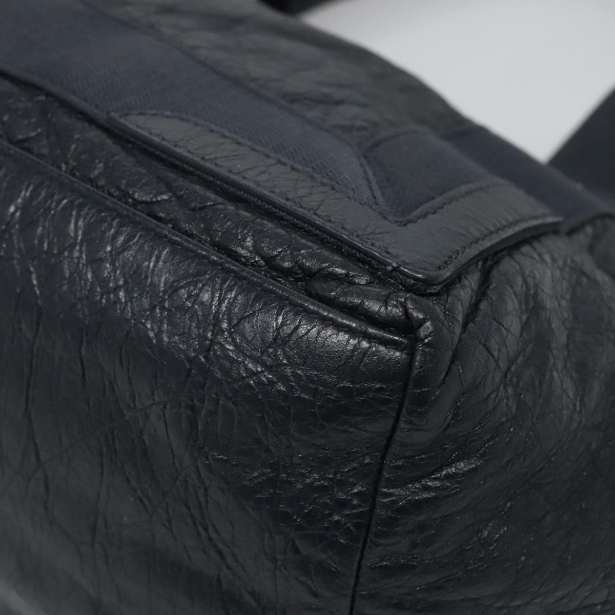 BALENCIAGA Navy Kabas Hand Bag Leather Navy Silver Auth ep9709