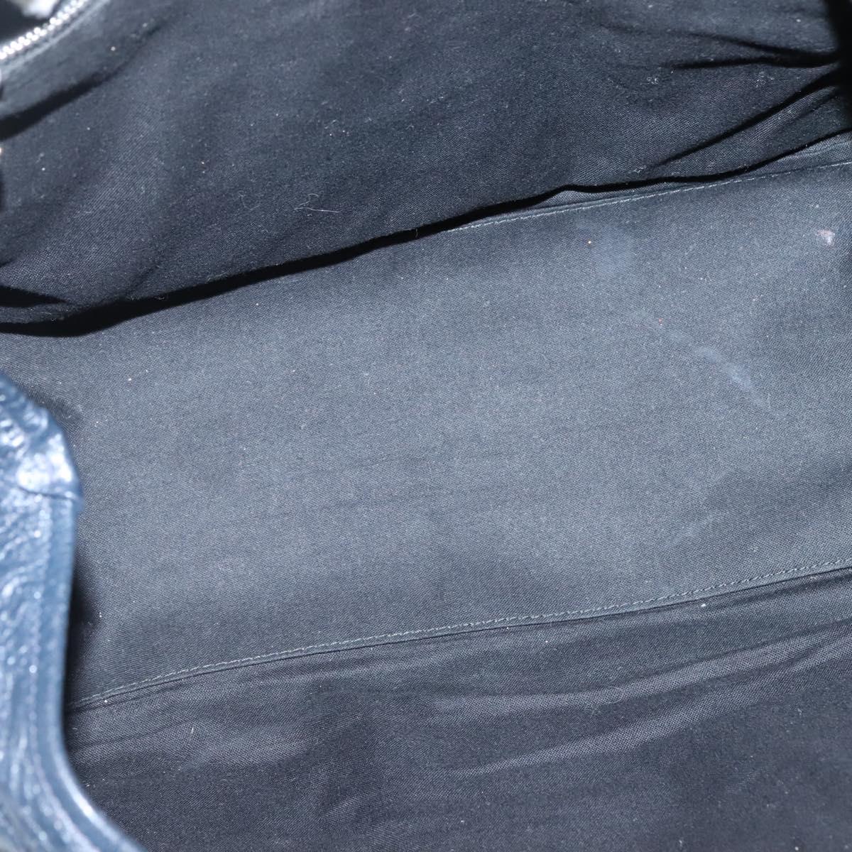 BALENCIAGA Navy Kabas Hand Bag Leather Navy Silver Auth ep9709