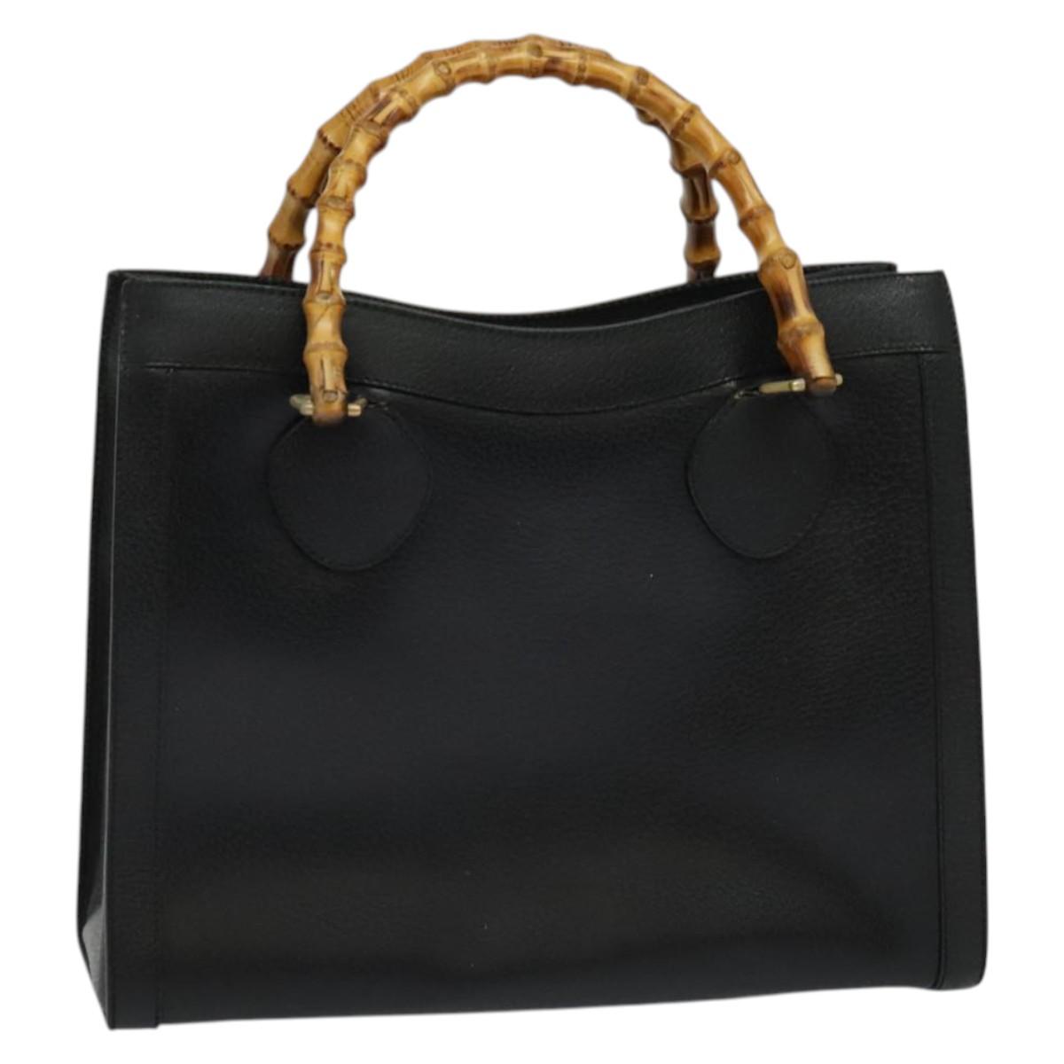 GUCCI Bamboo Hand Bag Leather Black Gold 002 0260 Auth ep9715