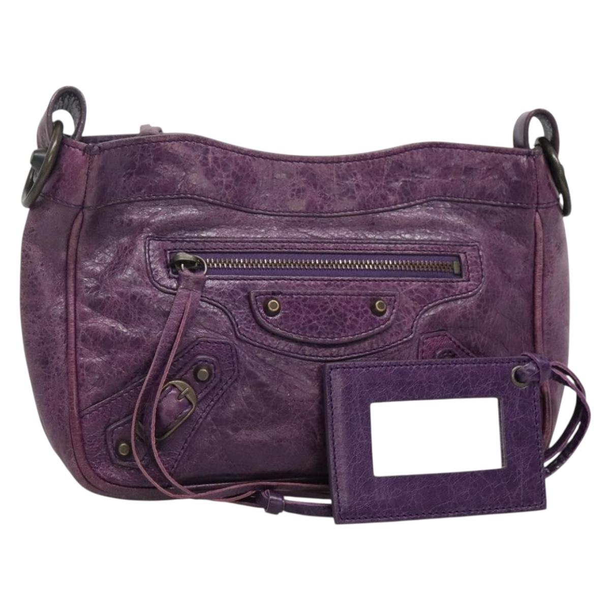 BALENCIAGA The Shoulder Shoulder Bag Leather Purple Auth ep9729