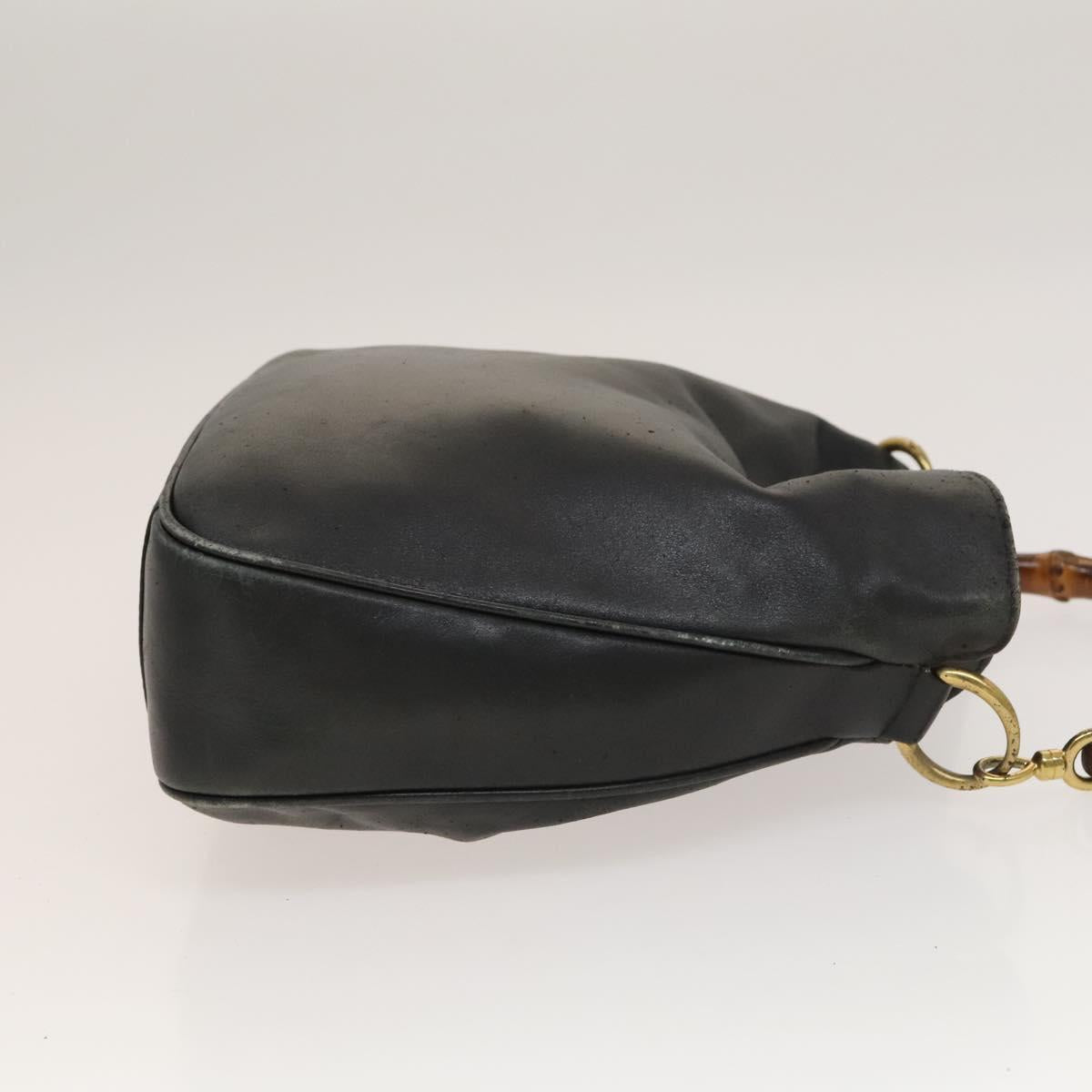 GUCCI Bamboo Hand Bag Leather Black Gold 001 2113 1638 Auth ep9730