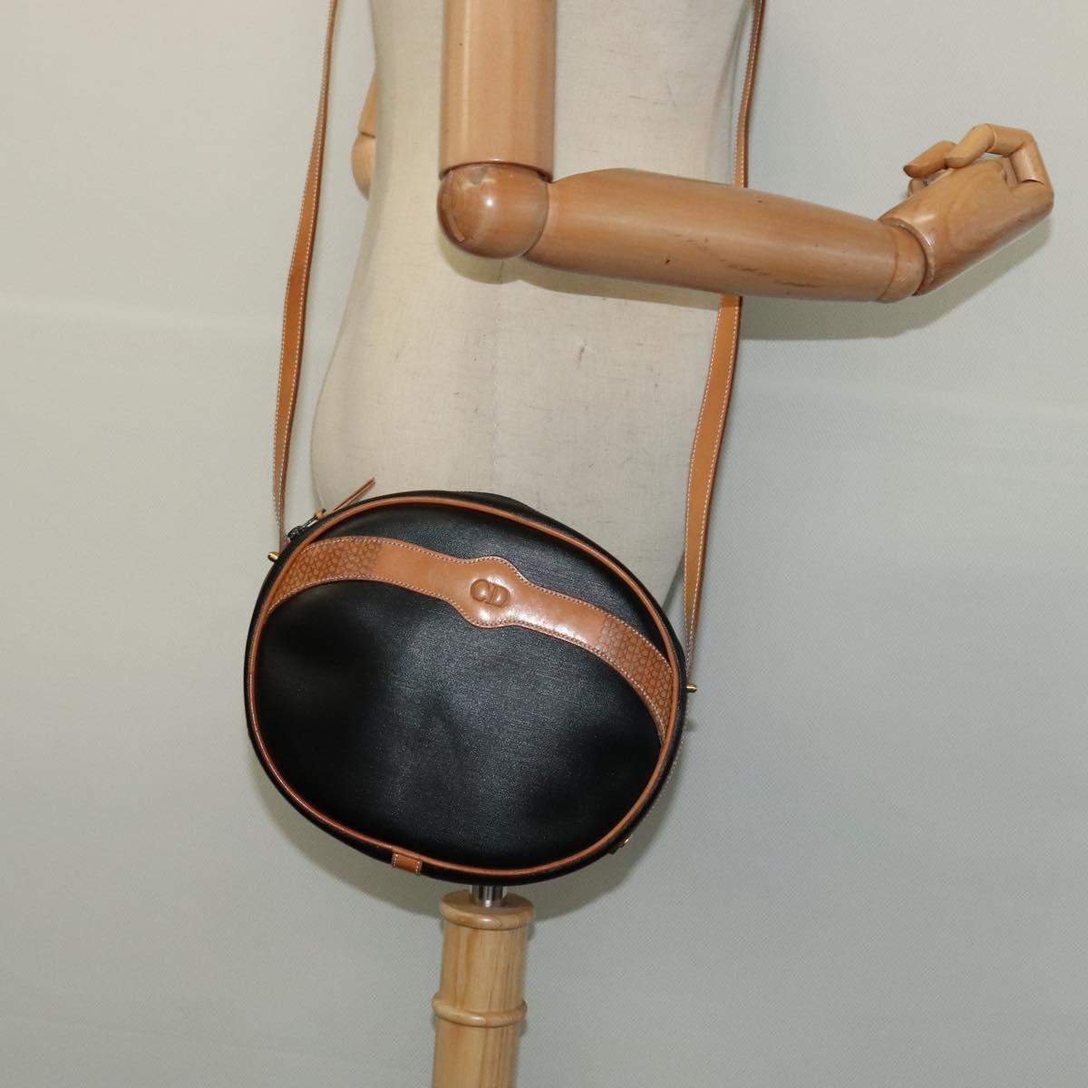 Christian Dior Shoulder Bag PVC Canvas Black Gold Auth ep9735