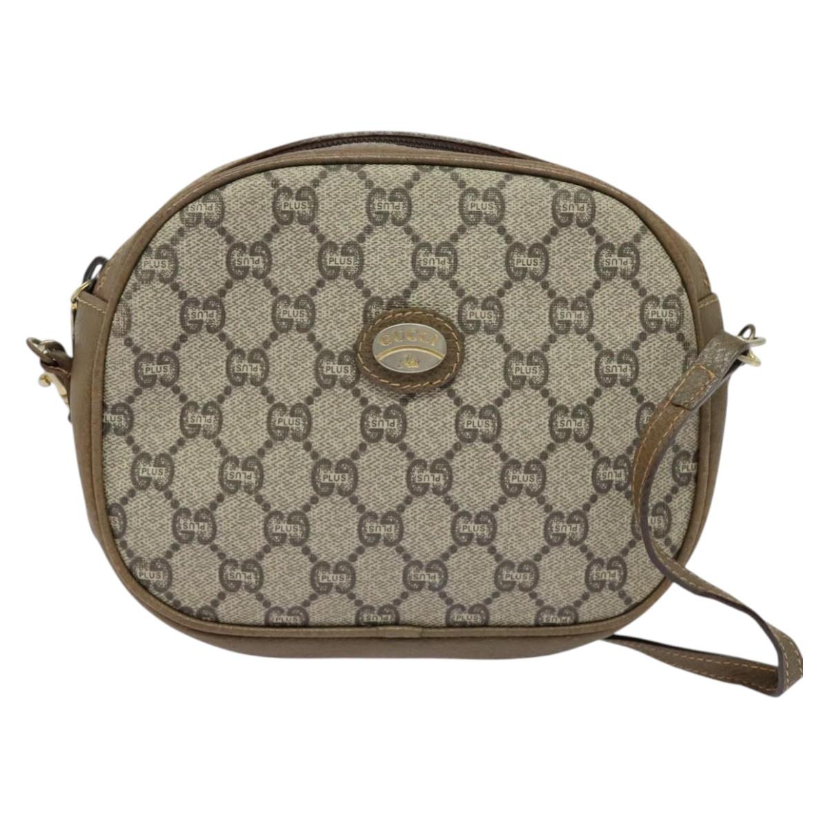 GUCCI GG Plus Supreme Shoulder Bag PVC Beige Gold Auth ep9746