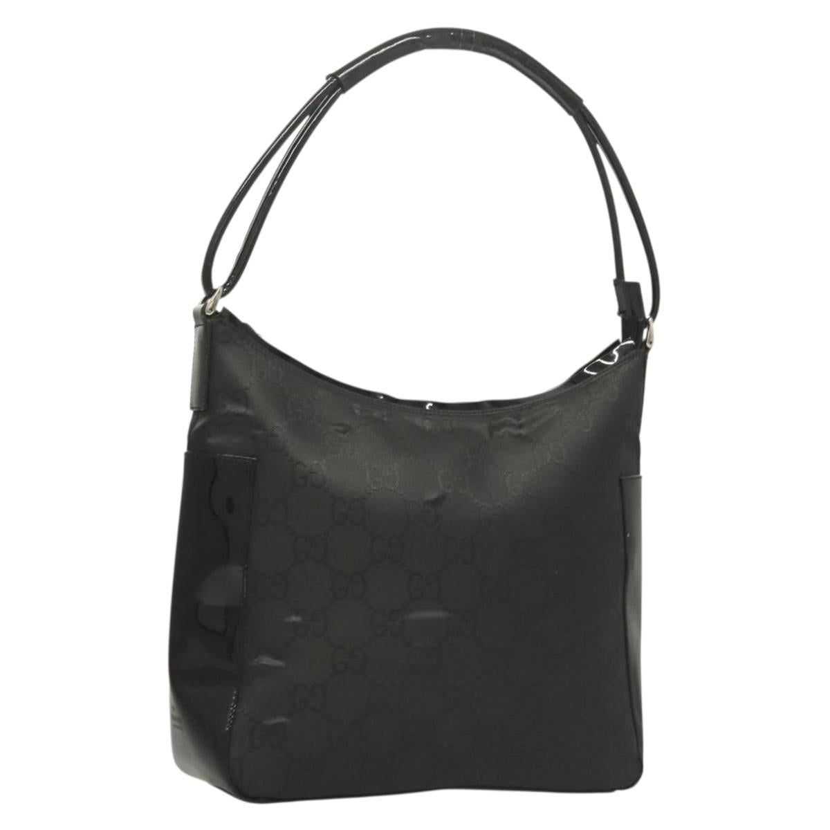GUCCI GG Canvas Shoulder Bag Nylon Outlet Black Silver 77112 3444 Auth ep9749