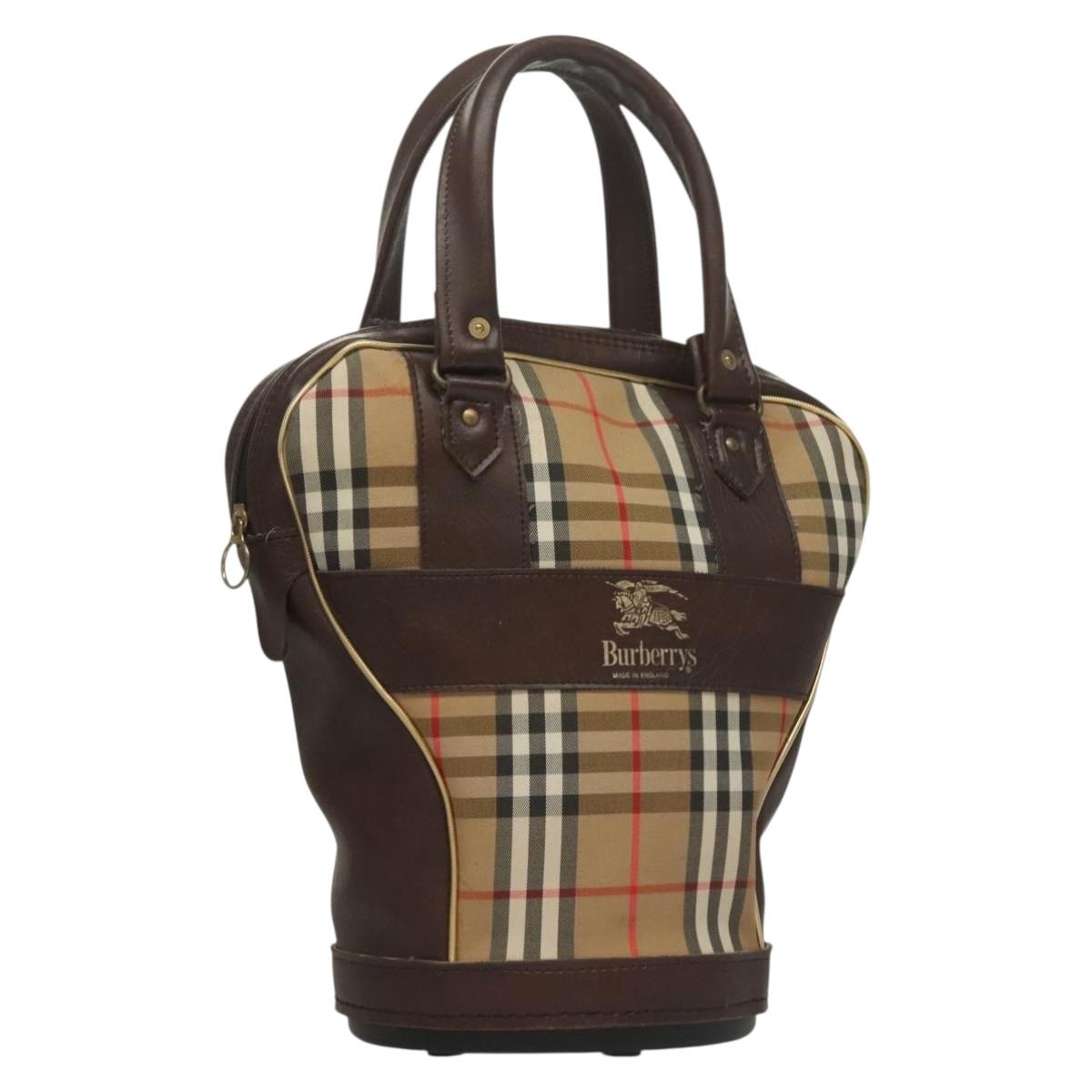 Burberrys Nova Check Hand Bag Canvas Beige Auth ep9759