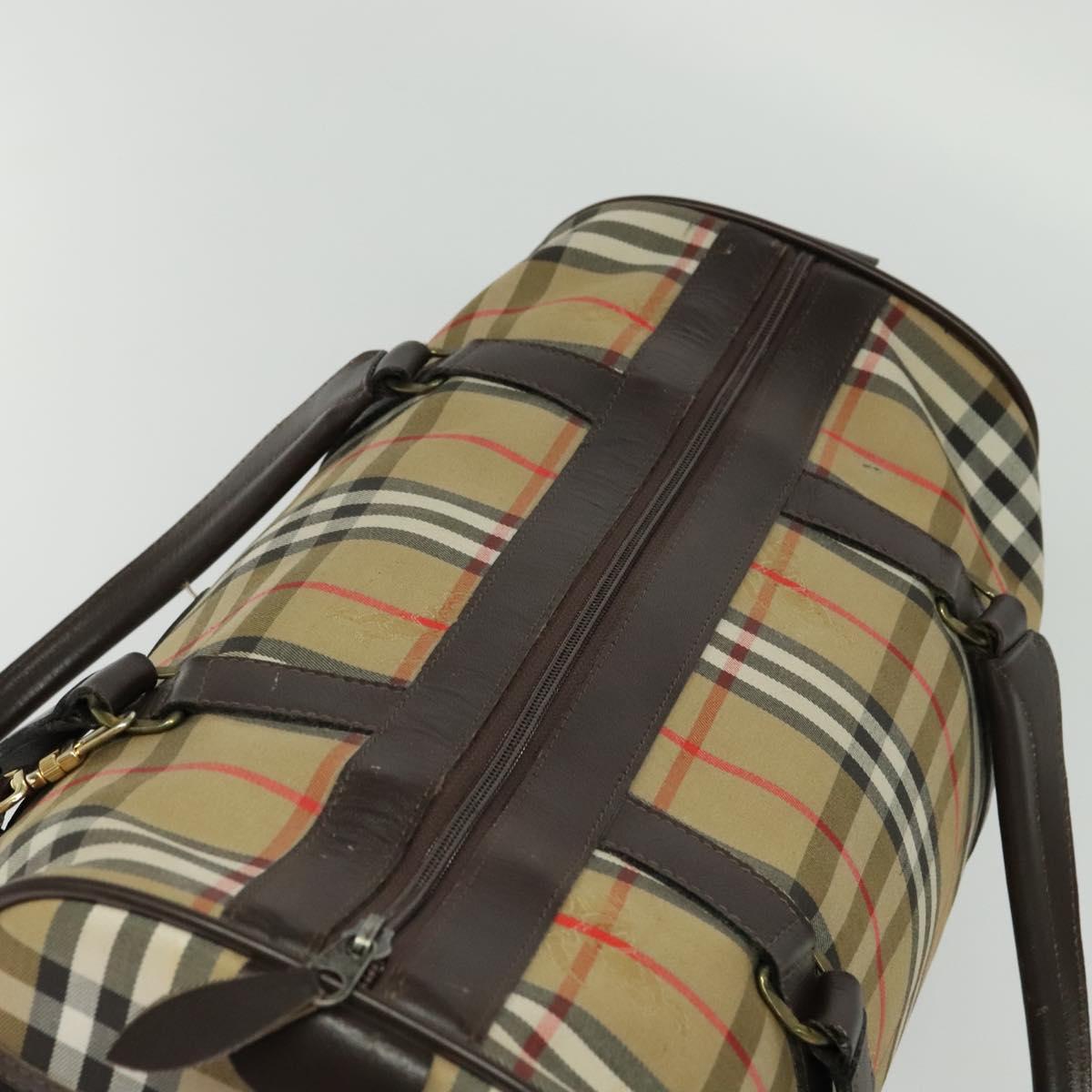 Burberrys Nova Check Boston Bag Canvas Beige Gold Auth ep9770