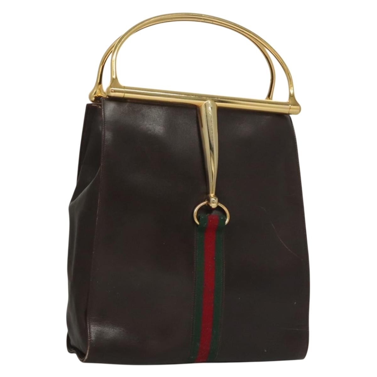 GUCCI Web Sherry Line Hand Bag Leather Brown Gold Auth ep9818
