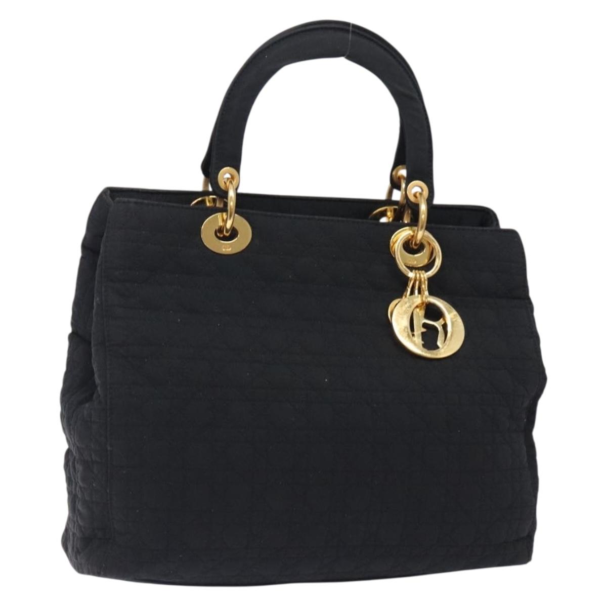 Christian Dior Canage Hand Bag Nylon Black Gold Auth ep9833
