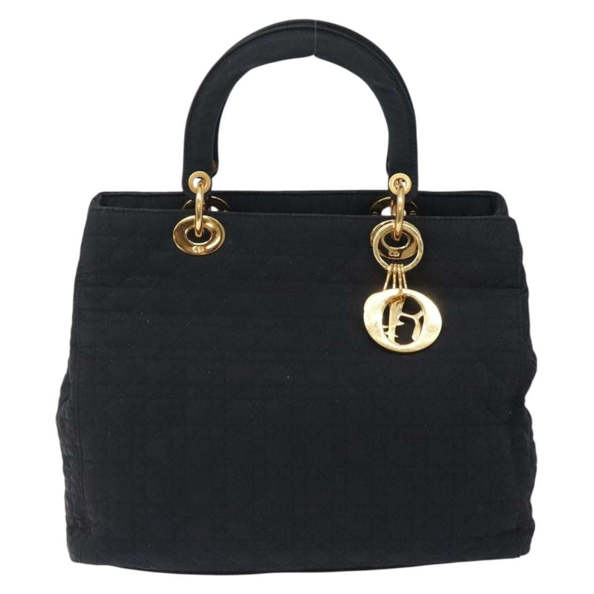 Christian Dior Canage Hand Bag Nylon Black Gold Auth ep9833