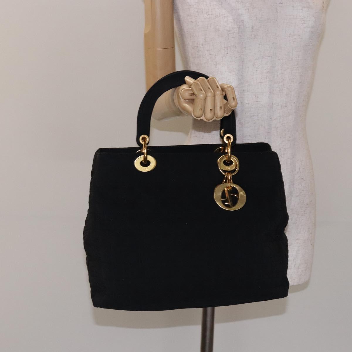 Christian Dior Canage Hand Bag Nylon Black Gold Auth ep9833