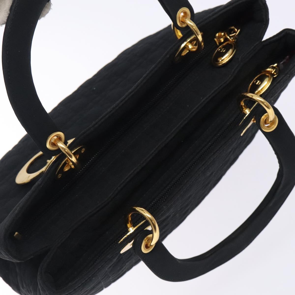 Christian Dior Canage Hand Bag Nylon Black Gold Auth ep9833