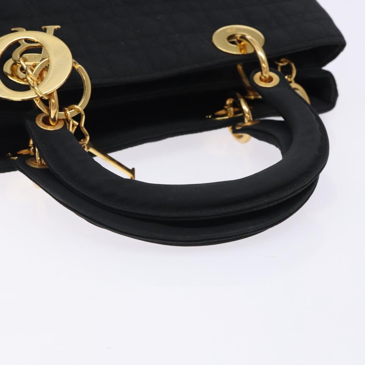 Christian Dior Canage Hand Bag Nylon Black Gold Auth ep9833