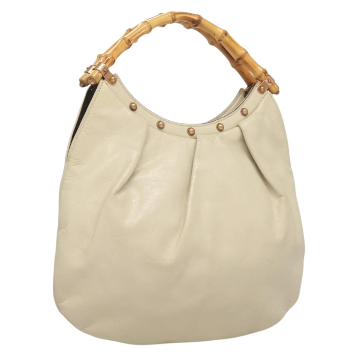 GUCCI Bamboo Hand Bag Leather White 124297 Auth ep9848