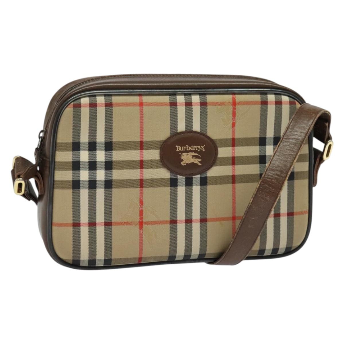 Burberrys Nova Check Shoulder Bag Canvas Beige Gold Auth ep9851