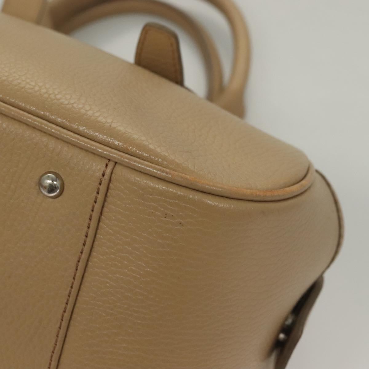 BURBERRY Hand Bag Leather Beige Silver Auth ep9861