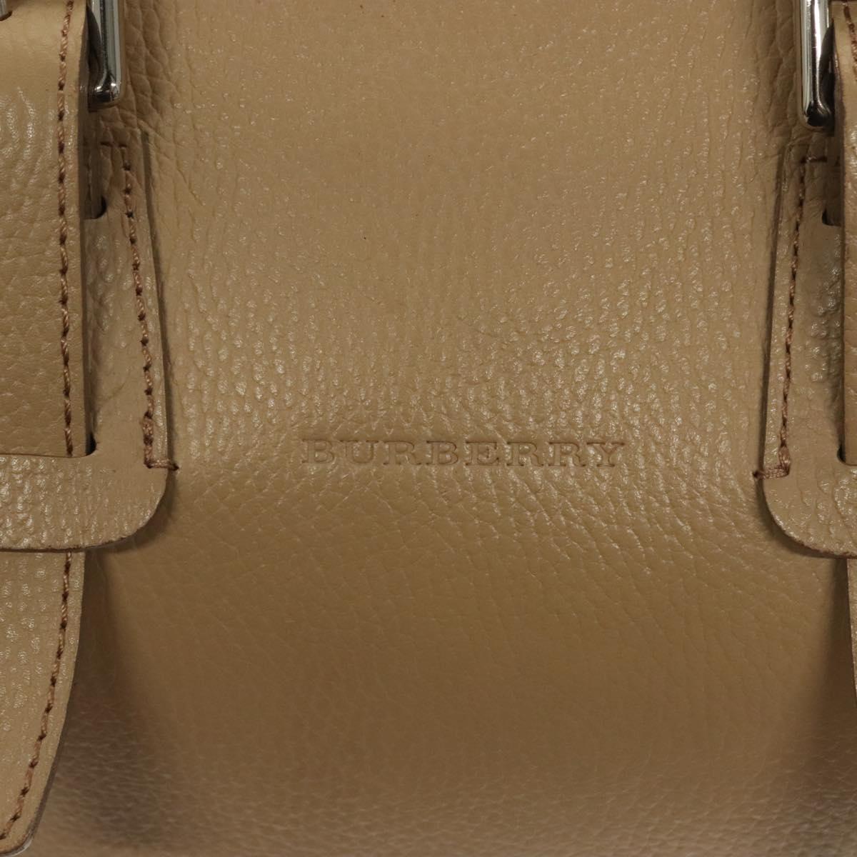 BURBERRY Hand Bag Leather Beige Silver Auth ep9861