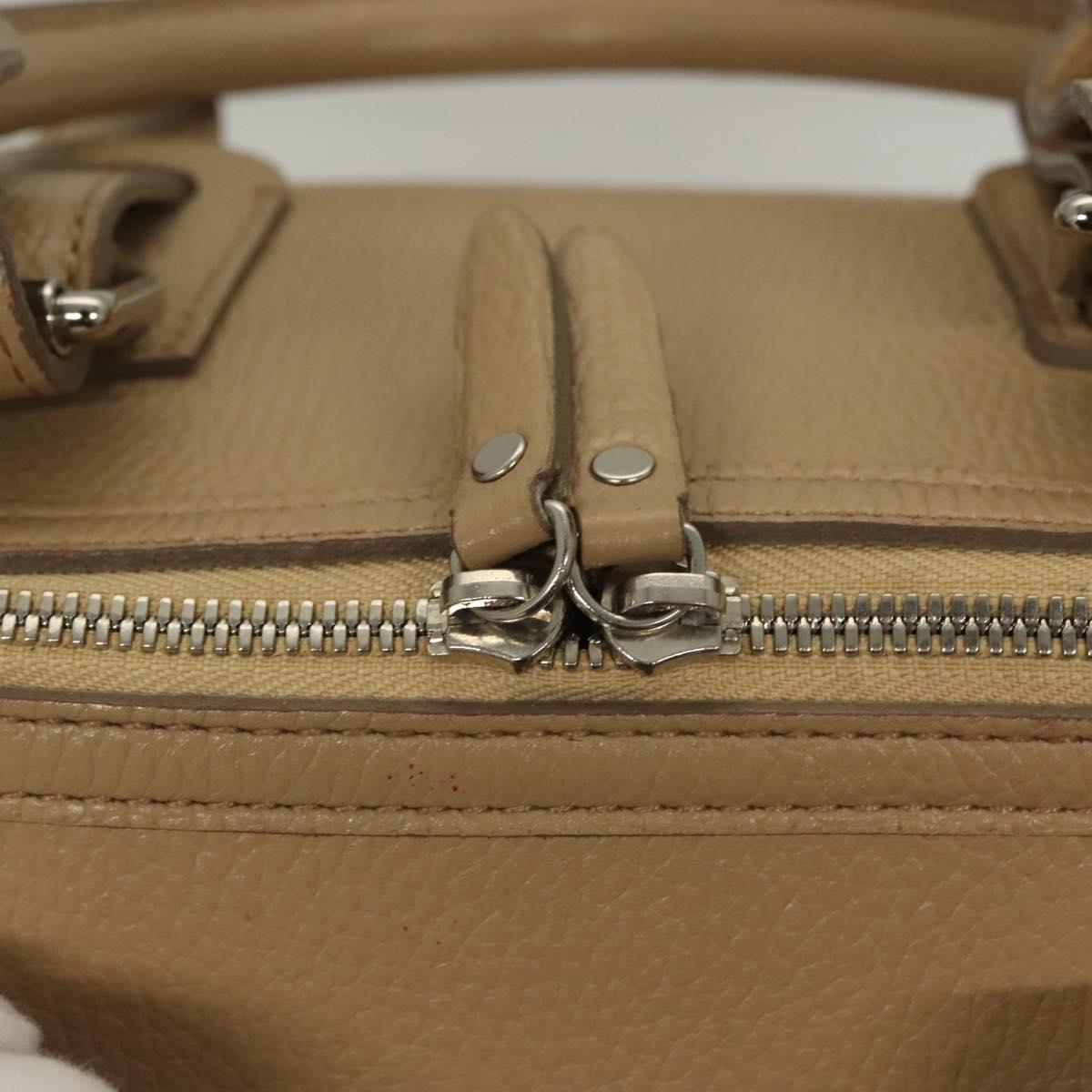 BURBERRY Hand Bag Leather Beige Silver Auth ep9861