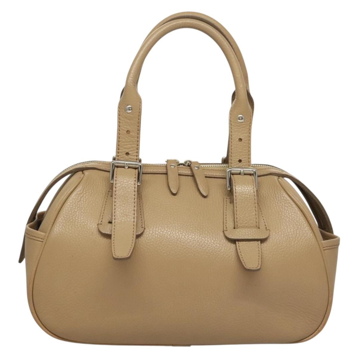 BURBERRY Hand Bag Leather Beige Silver Auth ep9861