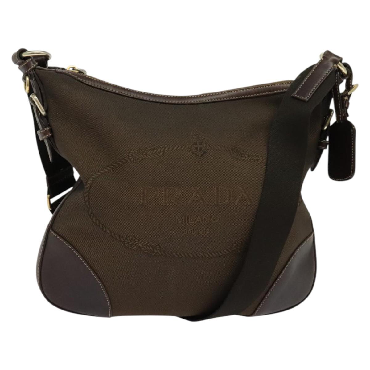 PRADA Shoulder Bag Canvas Brown Gold Auth ep9878